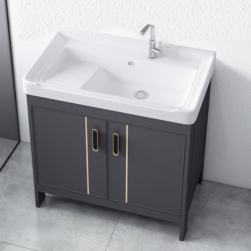 Metal Bathroom Vanity Set 2 Doors Freestanding Rectangle Single Sink Bathroom with Mirror Clearhalo 'Bathroom Remodel & Bathroom Fixtures' 'Bathroom Vanities' 'bathroom_vanities' 'Home Improvement' 'home_improvement' 'home_improvement_bathroom_vanities' 1200x1200_702c630c-1ad9-414c-b797-3554620a6758