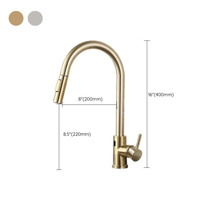 Kitchen Bar Faucet Swivel Spout Gooseneck Touch Sensor Faucet with Pull Down Sprayer Clearhalo 'Home Improvement' 'home_improvement' 'home_improvement_kitchen_faucets' 'Kitchen Faucets' 'Kitchen Remodel & Kitchen Fixtures' 'Kitchen Sinks & Faucet Components' 'kitchen_faucets' 1200x1200_70307755-cf53-4064-a47d-8f1fee96de77