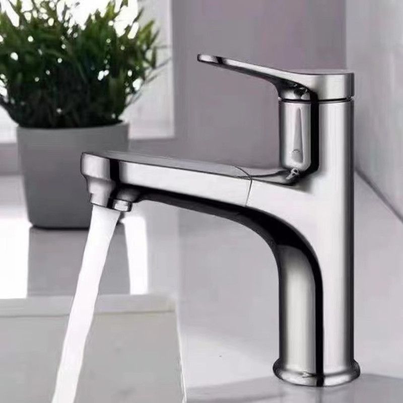 Modern Style Vessel Sink Faucet Single-handle Low Arc Retractable Copper Vessel Faucet Clearhalo 'Bathroom Remodel & Bathroom Fixtures' 'Bathroom Sink Faucets' 'Bathroom Sinks & Faucet Components' 'bathroom_sink_faucets' 'Home Improvement' 'home_improvement' 'home_improvement_bathroom_sink_faucets' 1200x1200_707b4095-dde6-4681-a7b6-b4821b497320