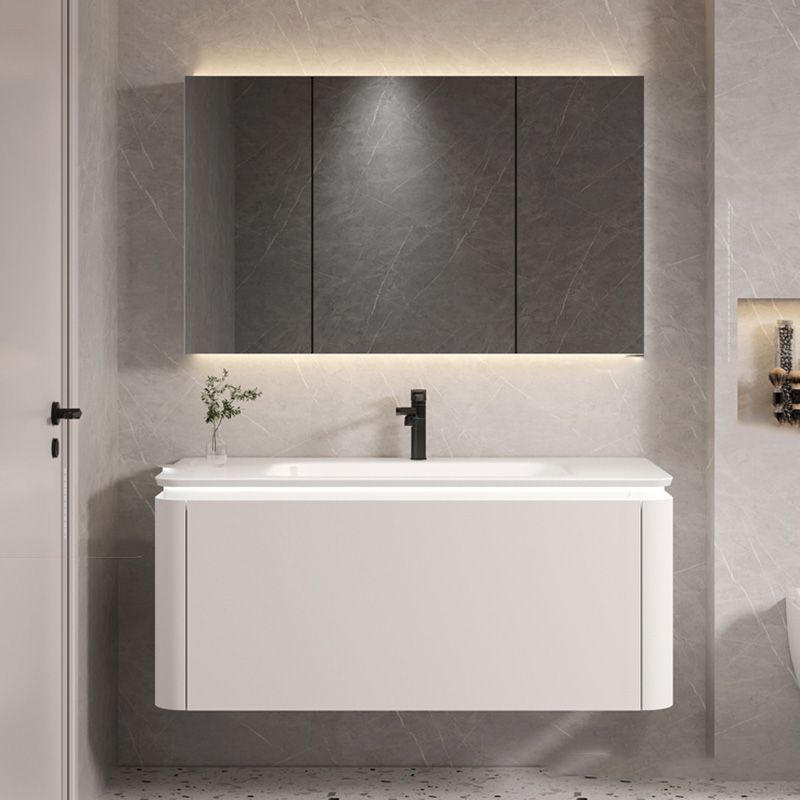 Wall Mounted Bathroom Vanity Mirror Drawer Single Sink Wood Rectangular in White Clearhalo 'Bathroom Remodel & Bathroom Fixtures' 'Bathroom Vanities' 'bathroom_vanities' 'Home Improvement' 'home_improvement' 'home_improvement_bathroom_vanities' 1200x1200_709ae476-45c0-4eb1-bd16-7ee6cc1092b7
