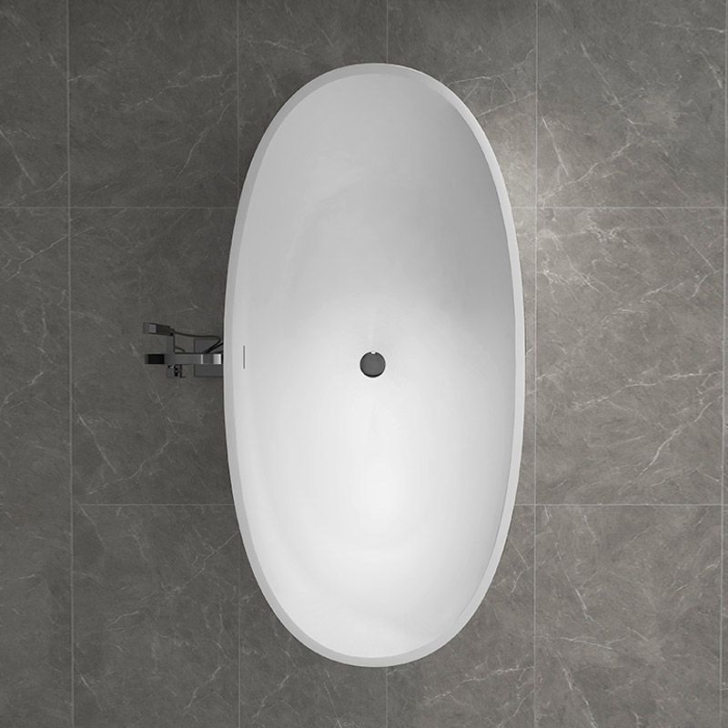 Modern Ellipse Stone Bathtub White Freestand Soaking Bathtub with Overflow Hole Clearhalo 'Bathroom Remodel & Bathroom Fixtures' 'Bathtubs' 'Home Improvement' 'home_improvement' 'home_improvement_bathtubs' 'Showers & Bathtubs' 1200x1200_709f4d21-a9af-4dfd-ba65-c7484856dea3