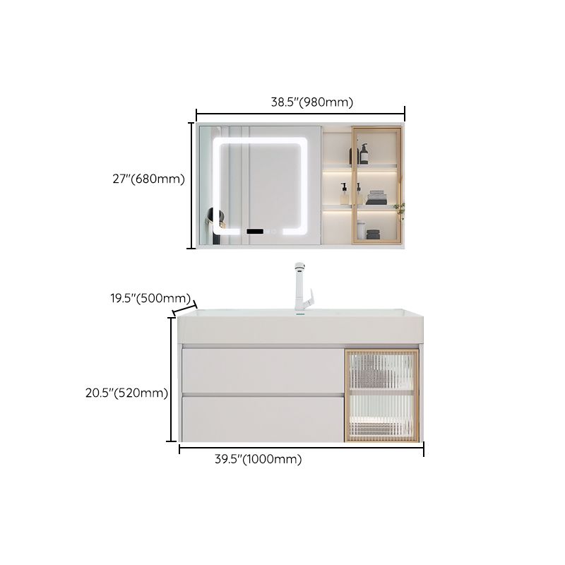 White Bathroom Vanity Mirror Rectangle Single Sink Wall Mount 2 Drawers Vanity with Door Clearhalo 'Bathroom Remodel & Bathroom Fixtures' 'Bathroom Vanities' 'bathroom_vanities' 'Home Improvement' 'home_improvement' 'home_improvement_bathroom_vanities' 1200x1200_70a06974-c4e0-43b8-9d69-d551a546755b