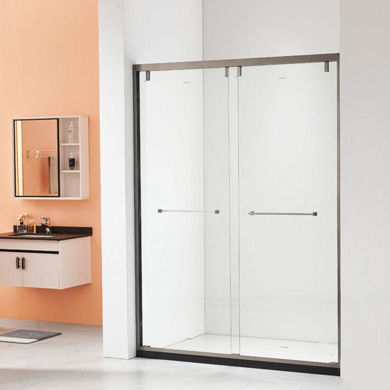 Double Sliding Semi Frameless Shower Bath Door Stainless Steel Handle Shower Door Clearhalo 'Bathroom Remodel & Bathroom Fixtures' 'Home Improvement' 'home_improvement' 'home_improvement_shower_tub_doors' 'Shower and Tub Doors' 'shower_tub_doors' 'Showers & Bathtubs' 1200x1200_70b47c1e-859d-440c-9f06-12ca8bac2690