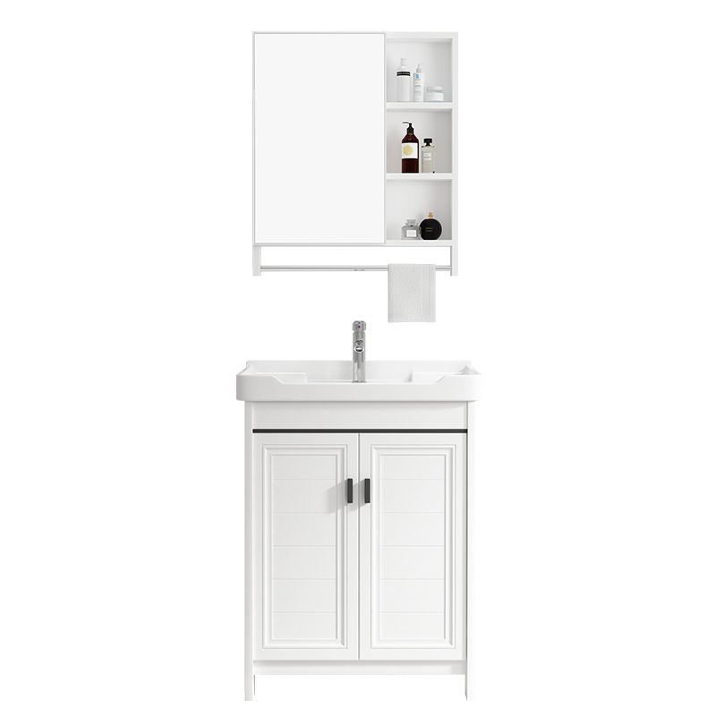 Rectangle Vanity Set White 2 Doors Freestanding Metal Frame Single Sink Vanity Clearhalo 'Bathroom Remodel & Bathroom Fixtures' 'Bathroom Vanities' 'bathroom_vanities' 'Home Improvement' 'home_improvement' 'home_improvement_bathroom_vanities' 1200x1200_70b93171-dcba-407b-a818-af8d9f77937e