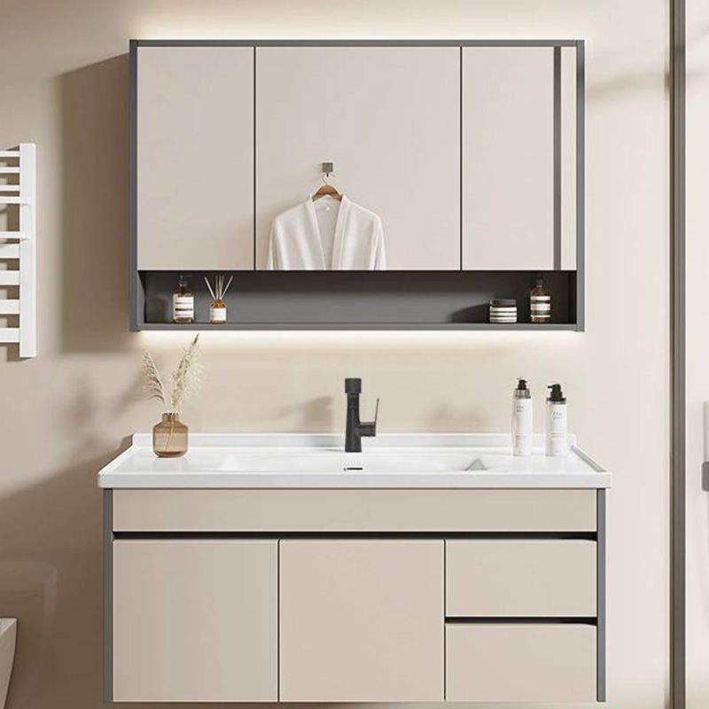 Contemporary Bathroom Sink Vanity Wall Mount Open Shelf with Soft Close Door Clearhalo 'Bathroom Remodel & Bathroom Fixtures' 'Bathroom Vanities' 'bathroom_vanities' 'Home Improvement' 'home_improvement' 'home_improvement_bathroom_vanities' 1200x1200_70cc8ed3-af64-4c7c-a1b9-1382ecf0d509