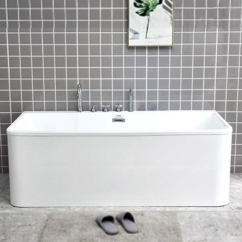 Rectangle Modern White Acrylic Bathtub Back to Wall with Drain and Massage Device Bath Tub Clearhalo 'Bathroom Remodel & Bathroom Fixtures' 'Bathtubs' 'Home Improvement' 'home_improvement' 'home_improvement_bathtubs' 'Showers & Bathtubs' 1200x1200_70d95406-1a51-48c4-a63e-c13a81d32b08