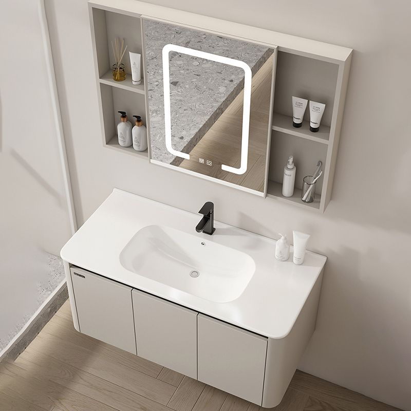 2 Doors Bathroom Vanity Metal Frame Mirror Wall Mounted Glam Cream Single Sink Vanity Clearhalo 'Bathroom Remodel & Bathroom Fixtures' 'Bathroom Vanities' 'bathroom_vanities' 'Home Improvement' 'home_improvement' 'home_improvement_bathroom_vanities' 1200x1200_715c71a5-e2c3-40a0-b12e-d7e461c696c0