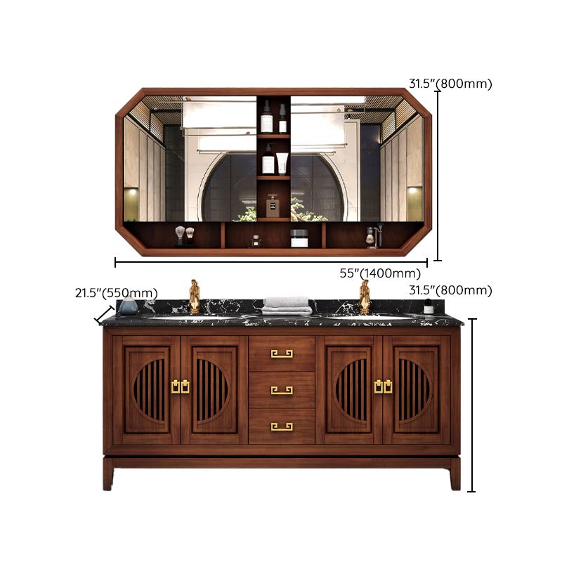 Vintage Bathroom Vanity Sink Wooden Round Ceramic Sink Drawer Vanity Sink with Faucet Clearhalo 'Bathroom Remodel & Bathroom Fixtures' 'Bathroom Vanities' 'bathroom_vanities' 'Home Improvement' 'home_improvement' 'home_improvement_bathroom_vanities' 1200x1200_72cb933a-b175-4d3c-ac7f-f2b8438bdae4