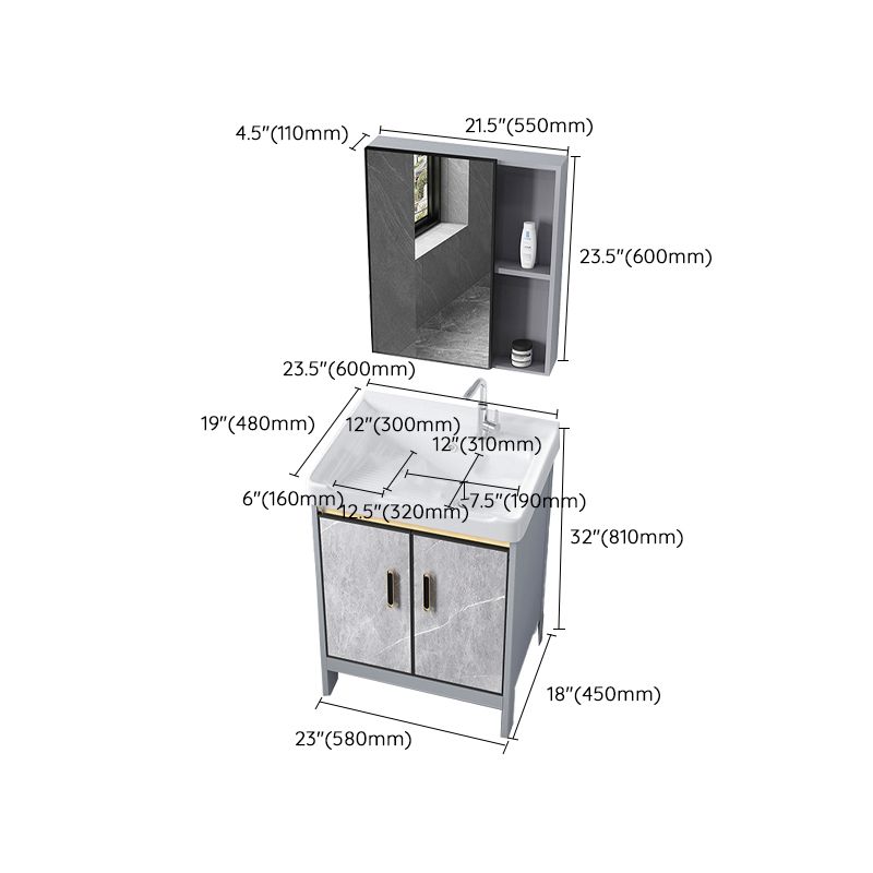 Metal Freestanding Sink Vanity Modern Mirror Cabinet Bathroom Vanity Set in Gray Clearhalo 'Bathroom Remodel & Bathroom Fixtures' 'Bathroom Vanities' 'bathroom_vanities' 'Home Improvement' 'home_improvement' 'home_improvement_bathroom_vanities' 1200x1200_72fdb714-d6f9-4d61-9059-1647c7c4e38d