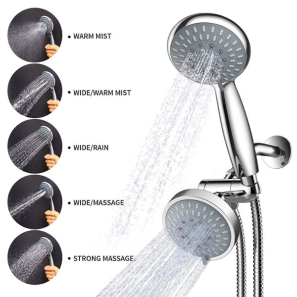 Modern Style Dual Shower Heads Wall Mounted Round Metal Dual Shower Clearhalo 'Bathroom Remodel & Bathroom Fixtures' 'Home Improvement' 'home_improvement' 'home_improvement_shower_heads' 'Shower Heads' 'shower_heads' 'Showers & Bathtubs Plumbing' 'Showers & Bathtubs' 1200x1200_730fc780-d7db-44dd-a06c-417e2dda13fe