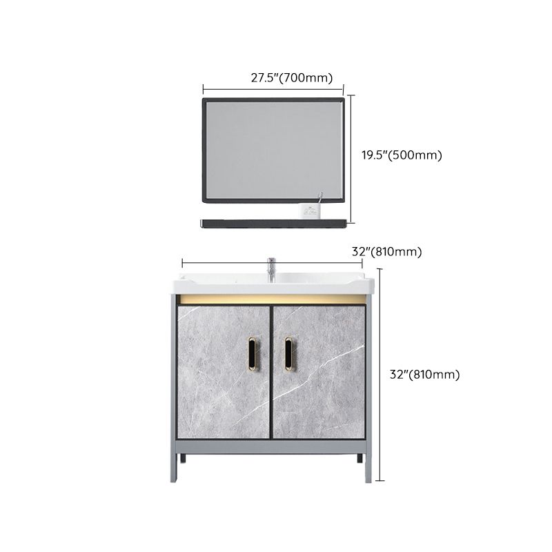 Metal Freestanding Sink Vanity Modern Mirror Cabinet Bathroom Vanity Set in Gray Clearhalo 'Bathroom Remodel & Bathroom Fixtures' 'Bathroom Vanities' 'bathroom_vanities' 'Home Improvement' 'home_improvement' 'home_improvement_bathroom_vanities' 1200x1200_7381bca4-780b-4962-8584-47c6d662dd33