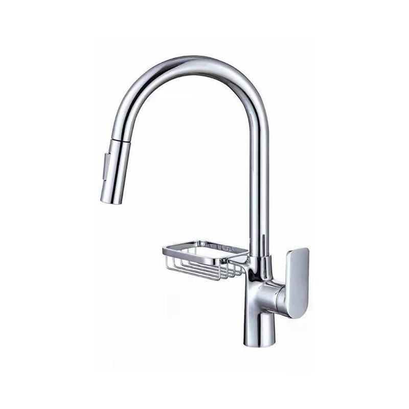 Contemporary Faucet Stainless Steel Single Handle High Arc Retractable Faucet for Kitchen Clearhalo 'Home Improvement' 'home_improvement' 'home_improvement_kitchen_faucets' 'Kitchen Faucets' 'Kitchen Remodel & Kitchen Fixtures' 'Kitchen Sinks & Faucet Components' 'kitchen_faucets' 1200x1200_738fd77d-b78e-4cdf-a699-1d63f404f0b9