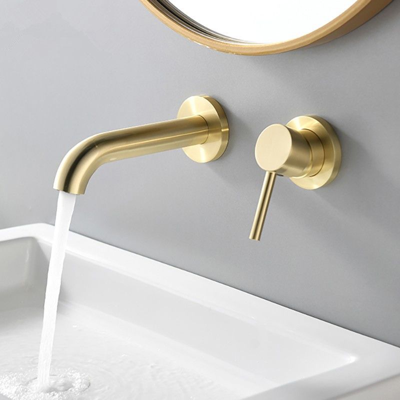 Low Arc Sink Faucet Wall Mounted 2 Holes Single Lever Handle Bathroom Sink Faucet Clearhalo 'bathroom_sink_faucets' 'Conjunta de Baño y Conjunta de Grifo' 'Coronamiento de Baño y Dispositivo de Baño' 'Grifo del lavabo del baño' 'Hogar' 'home_improvement' 'home_improvement_bathroom_sink_faucets' 'Mejoras para el hogar' 1200x1200_7441b69a-78b0-4afd-9a3e-fb55df9077a3