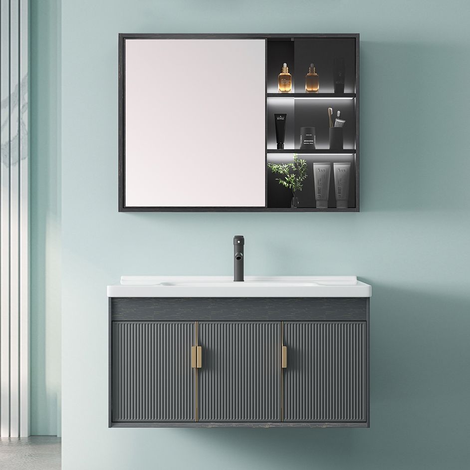 Single Sink Bathroom Vanity Modern Dark Gray Ceramic Wall Mount Vanity Set Clearhalo 'Bathroom Remodel & Bathroom Fixtures' 'Bathroom Vanities' 'bathroom_vanities' 'Home Improvement' 'home_improvement' 'home_improvement_bathroom_vanities' 1200x1200_7489b285-bde0-472d-8a35-e5aa60a0ce00