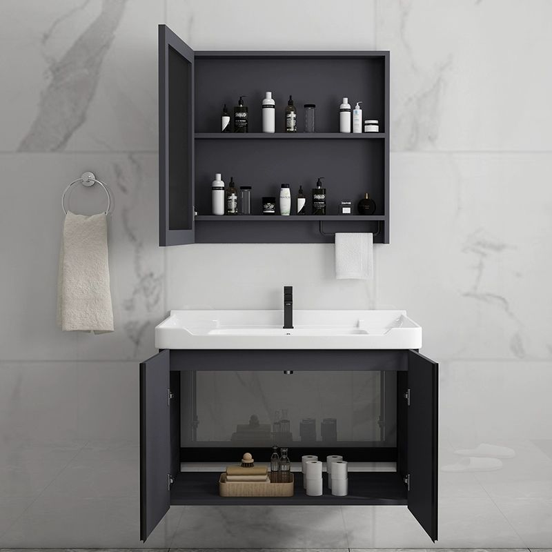 Wall Mount Modern Single-Sink Open Console with Sink Set with Soft Close Door Clearhalo 'Bathroom Remodel & Bathroom Fixtures' 'Bathroom Vanities' 'bathroom_vanities' 'Home Improvement' 'home_improvement' 'home_improvement_bathroom_vanities' 1200x1200_74b38b57-c1df-4610-acc7-024e7a817635