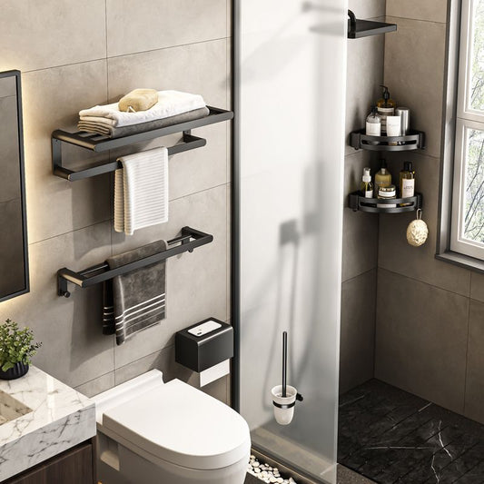 Modern Bath Hardware Set Black Towel Bar Bath Shelf Bathroom Hardware Set Clearhalo 'Bathroom Hardware Sets' 'Bathroom Hardware' 'Bathroom Remodel & Bathroom Fixtures' 'bathroom_hardware_sets' 'Home Improvement' 'home_improvement' 'home_improvement_bathroom_hardware_sets' 1200x1200_74c226d1-4b6a-4266-9d42-af44586ea54a