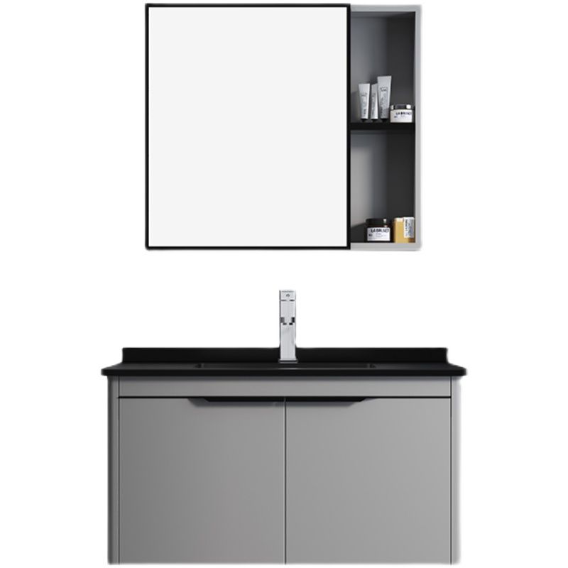 Single Sink Modern Bathroom Vanity Gray Metal Frame Rectangular Vanity Set Clearhalo 'Bathroom Remodel & Bathroom Fixtures' 'Bathroom Vanities' 'bathroom_vanities' 'Home Improvement' 'home_improvement' 'home_improvement_bathroom_vanities' 1200x1200_74d4826c-0d52-4126-83b9-562bbe6fd185