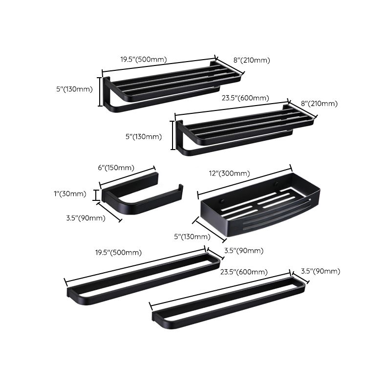 Contemporary Style Black Bathroom Accessory Set Metal Towel Bar Clearhalo 'Bathroom Hardware Sets' 'Bathroom Hardware' 'Bathroom Remodel & Bathroom Fixtures' 'bathroom_hardware_sets' 'Home Improvement' 'home_improvement' 'home_improvement_bathroom_hardware_sets' 1200x1200_7514b638-86f7-4273-8ffb-481add352155