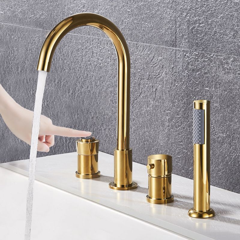 Contemporary Deck Mounted Metal Freestanding Tub Filler High Arc Freestanding Faucet Clearhalo 'Bathroom Remodel & Bathroom Fixtures' 'Bathtub Faucets' 'bathtub_faucets' 'Home Improvement' 'home_improvement' 'home_improvement_bathtub_faucets' 1200x1200_75274553-9965-45cb-967b-c7b2129b7068