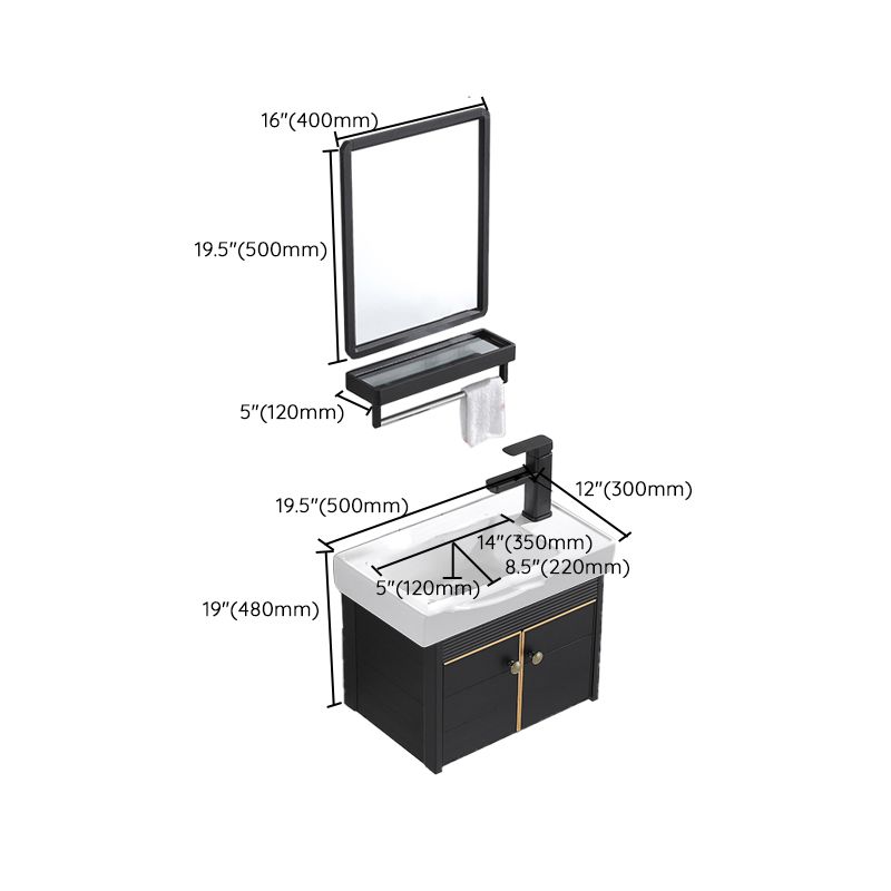 Modern Vanity Set Wall-mounted Ceramic Sink Black Faucet Vanity with Mirror Clearhalo 'Bathroom Remodel & Bathroom Fixtures' 'Bathroom Vanities' 'bathroom_vanities' 'Home Improvement' 'home_improvement' 'home_improvement_bathroom_vanities' 1200x1200_759ad0b6-bdff-4f71-b511-9197b42004fa