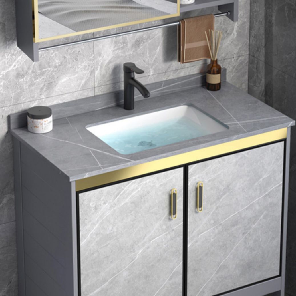 Metal Frame Vanity Grey Single Sink Rectangular Freestanding Mirror Vanity with Doors Clearhalo 'Bathroom Remodel & Bathroom Fixtures' 'Bathroom Vanities' 'bathroom_vanities' 'Home Improvement' 'home_improvement' 'home_improvement_bathroom_vanities' 1200x1200_75c455e2-8f8d-45e4-93bc-3f3bb23e0c93