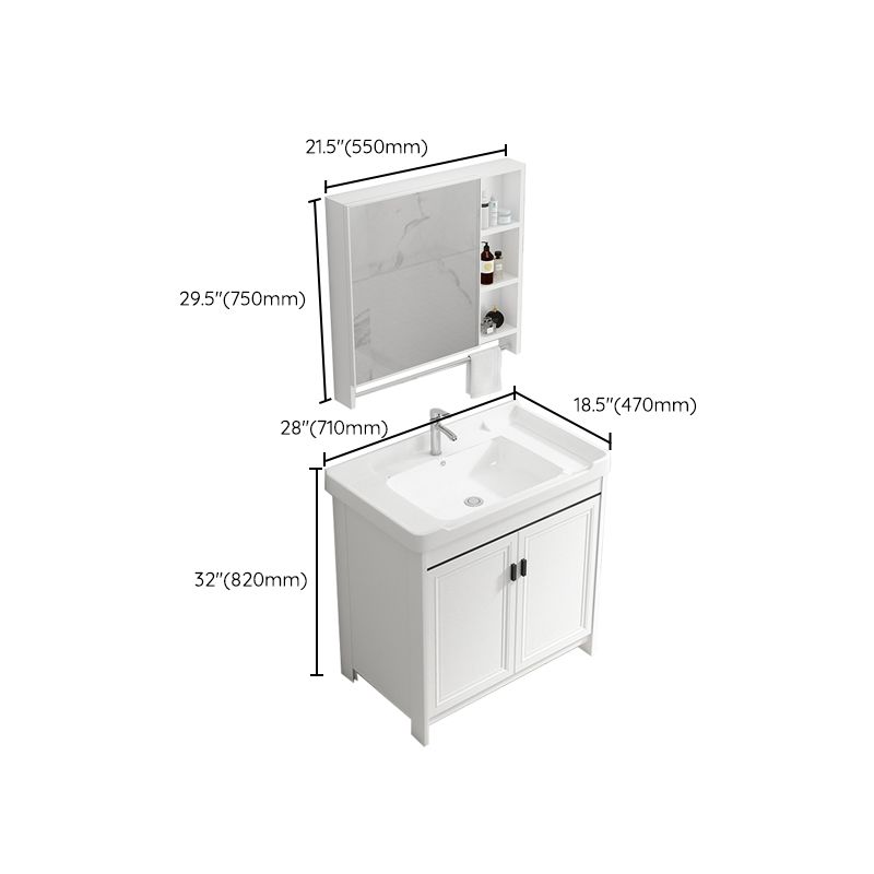 Rectangle Vanity Set White 2 Doors Freestanding Metal Frame Single Sink Vanity Clearhalo 'Bathroom Remodel & Bathroom Fixtures' 'Bathroom Vanities' 'bathroom_vanities' 'Home Improvement' 'home_improvement' 'home_improvement_bathroom_vanities' 1200x1200_75c6bce0-e1d1-4ff6-903b-79f45b39b3dd