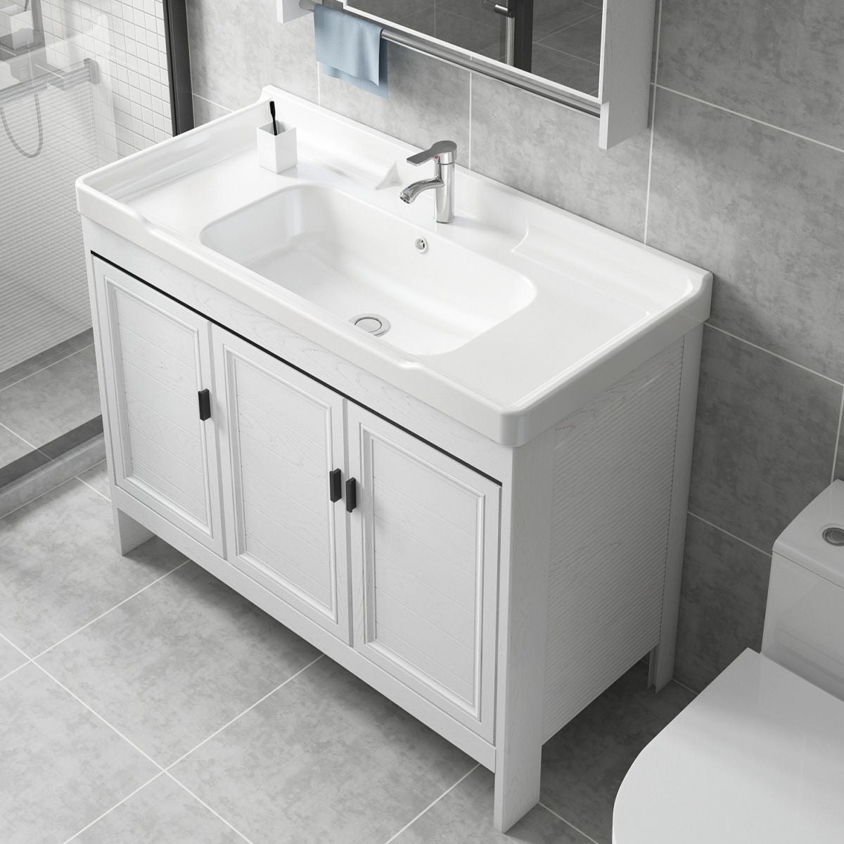 Freestanding Modern Vanity White Metal Frame Rectangular Sink Vanity Clearhalo 'Bathroom Remodel & Bathroom Fixtures' 'Bathroom Vanities' 'bathroom_vanities' 'Home Improvement' 'home_improvement' 'home_improvement_bathroom_vanities' 1200x1200_75c72020-ca57-42fa-9027-f5e4f7c81b50