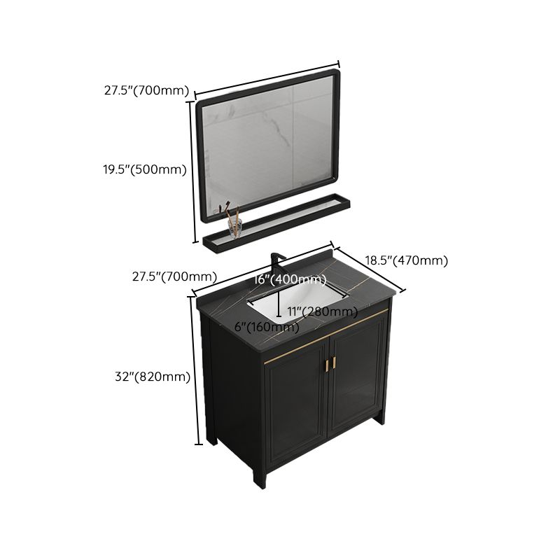 Black Bath Vanity Single Sink Metal Frame Mirror Vanity with Soft Close Door Clearhalo 'Bathroom Remodel & Bathroom Fixtures' 'Bathroom Vanities' 'bathroom_vanities' 'Home Improvement' 'home_improvement' 'home_improvement_bathroom_vanities' 1200x1200_760d2cff-3575-4ea6-8466-628c384f4491