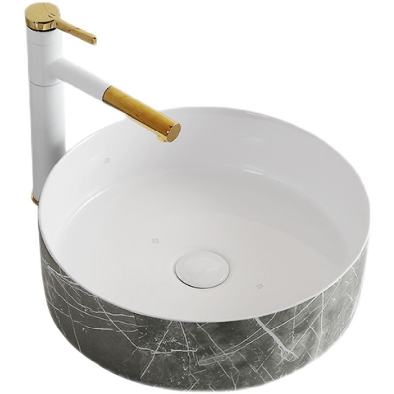 Modern Bathroom Sink Ceramic Marble Pattern Round Bathroom Sink with Pulling Faucet Clearhalo 'Bathroom Remodel & Bathroom Fixtures' 'Bathroom Sinks & Faucet Components' 'Bathroom Sinks' 'bathroom_sink' 'Home Improvement' 'home_improvement' 'home_improvement_bathroom_sink' 1200x1200_7647dde6-fcb1-4629-8a86-b11e3d82f815