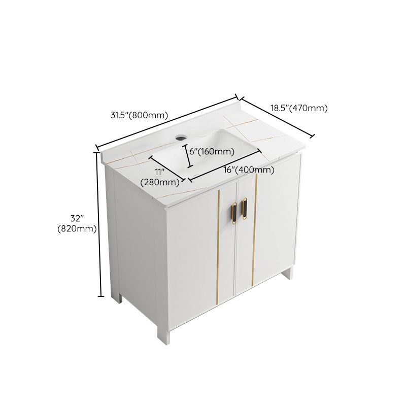 Single Sink Vanity Set White Mirror 2 Doors Freestanding Metal Frame Vanity Clearhalo 'Bathroom Remodel & Bathroom Fixtures' 'Bathroom Vanities' 'bathroom_vanities' 'Home Improvement' 'home_improvement' 'home_improvement_bathroom_vanities' 1200x1200_770c4f9f-586f-4447-a25a-26fd3d7b2ae4