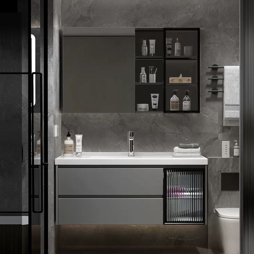 Modern Vanity Rectangular Dark Gray Single Ceramic Top Sink Vanity Clearhalo 'Bathroom Remodel & Bathroom Fixtures' 'Bathroom Vanities' 'bathroom_vanities' 'Home Improvement' 'home_improvement' 'home_improvement_bathroom_vanities' 1200x1200_77336c94-e3fc-4f51-bef0-3ee3a4636a83