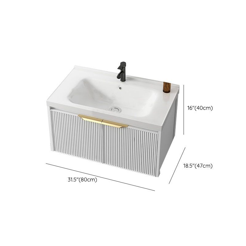 Rectangular White Vanity Single Sink Wall Mount 2 Doors Faucet Metal Frame Mirror Vanity Clearhalo 'Bathroom Remodel & Bathroom Fixtures' 'Bathroom Vanities' 'bathroom_vanities' 'Home Improvement' 'home_improvement' 'home_improvement_bathroom_vanities' 1200x1200_7735a22f-f28e-48e5-aa22-11dead395bbf