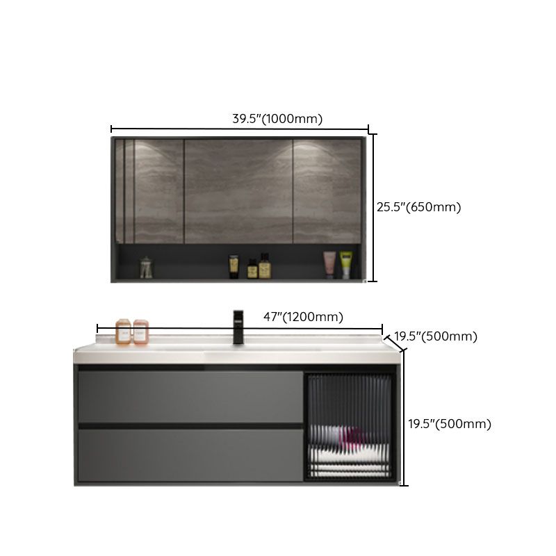 Modern Metal Grey Wall Mount Bathroom Sink Vanity with Mirror Clearhalo 'Bathroom Remodel & Bathroom Fixtures' 'Bathroom Vanities' 'bathroom_vanities' 'Home Improvement' 'home_improvement' 'home_improvement_bathroom_vanities' 1200x1200_7787db40-534e-4732-b5e1-7f697cd3398e