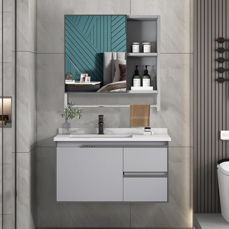 Modern Bath Vanity Gray Single Rectangular Wall Mount Sink Vanity Clearhalo 'Bathroom Remodel & Bathroom Fixtures' 'Bathroom Vanities' 'bathroom_vanities' 'Home Improvement' 'home_improvement' 'home_improvement_bathroom_vanities' 1200x1200_7814fbd6-89f7-4dc6-9ea7-498496328673