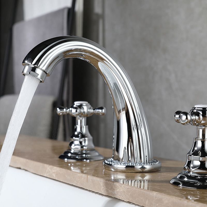 Glam Centerset Faucet Brass 2 Knob Handles 3 Holes Low Arc Bathroom Sink Faucet Clearhalo 'Bathroom Remodel & Bathroom Fixtures' 'Bathroom Sink Faucets' 'Bathroom Sinks & Faucet Components' 'bathroom_sink_faucets' 'Home Improvement' 'home_improvement' 'home_improvement_bathroom_sink_faucets' 1200x1200_78651ffe-21cb-413f-ae44-c1d29a32a02e