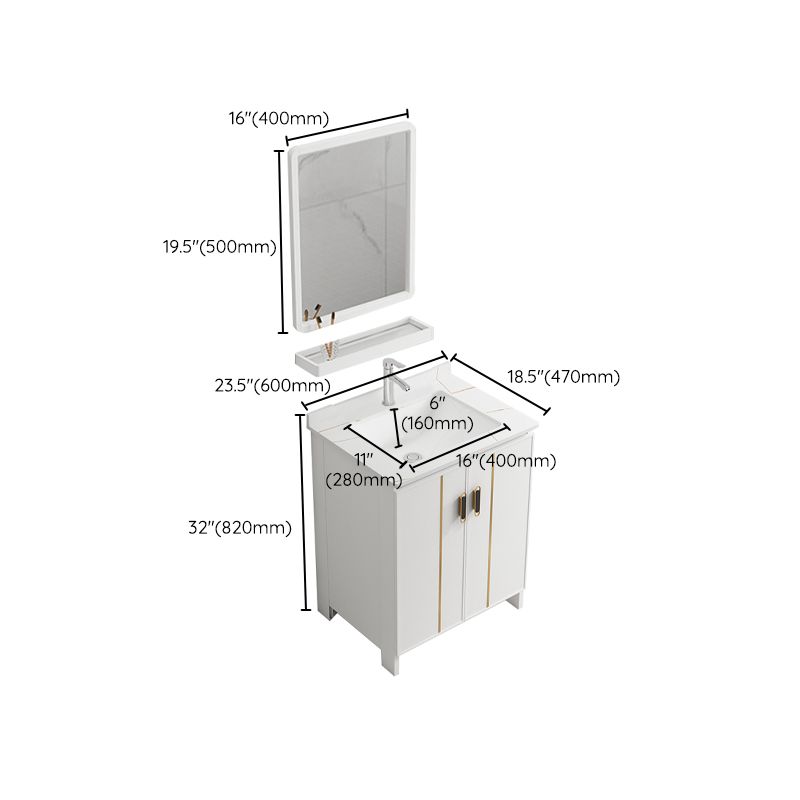 Single Sink Vanity Set White Mirror 2 Doors Freestanding Metal Frame Vanity Clearhalo 'Bathroom Remodel & Bathroom Fixtures' 'Bathroom Vanities' 'bathroom_vanities' 'Home Improvement' 'home_improvement' 'home_improvement_bathroom_vanities' 1200x1200_78947e17-967a-4cab-a4c5-d4461e4d2cca