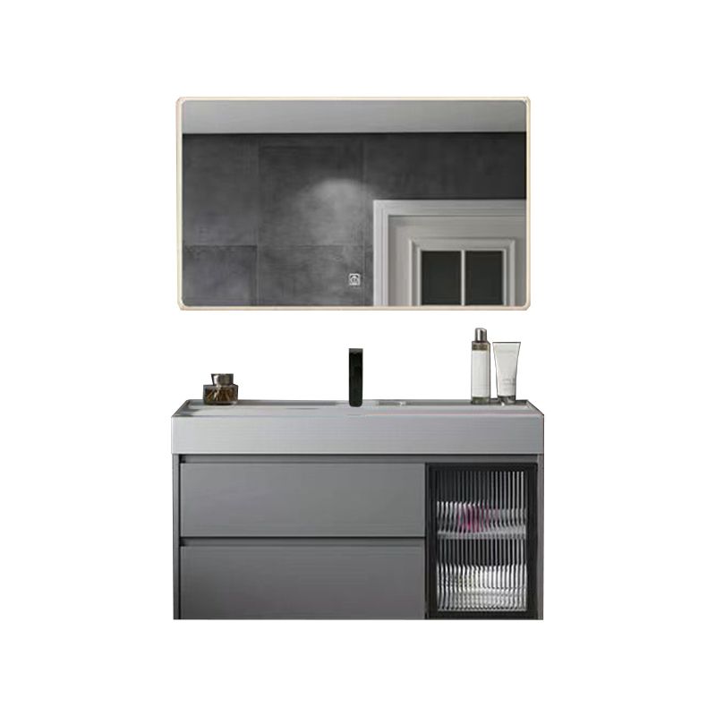 Drawers Bathroom Vanity Metal Single Sink Grey Rectangle Wall Mount Vanity Set with Mirror Clearhalo 'Bathroom Remodel & Bathroom Fixtures' 'Bathroom Vanities' 'bathroom_vanities' 'Home Improvement' 'home_improvement' 'home_improvement_bathroom_vanities' 1200x1200_79074709-be59-4182-b349-7ab292f015ff