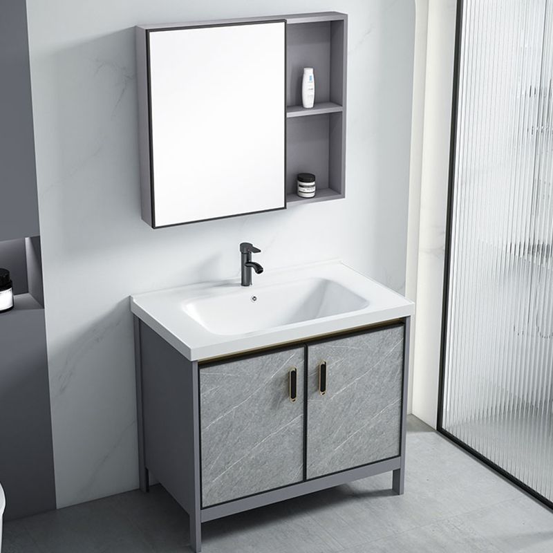 Freestanding Aluminium Bathroom Sink Vanity Gray with Faucet Bathroom Vanity Cabinet Clearhalo 'Bathroom Remodel & Bathroom Fixtures' 'Bathroom Vanities' 'bathroom_vanities' 'Home Improvement' 'home_improvement' 'home_improvement_bathroom_vanities' 1200x1200_7967cc11-9089-4064-9f90-da60aa5cc13b