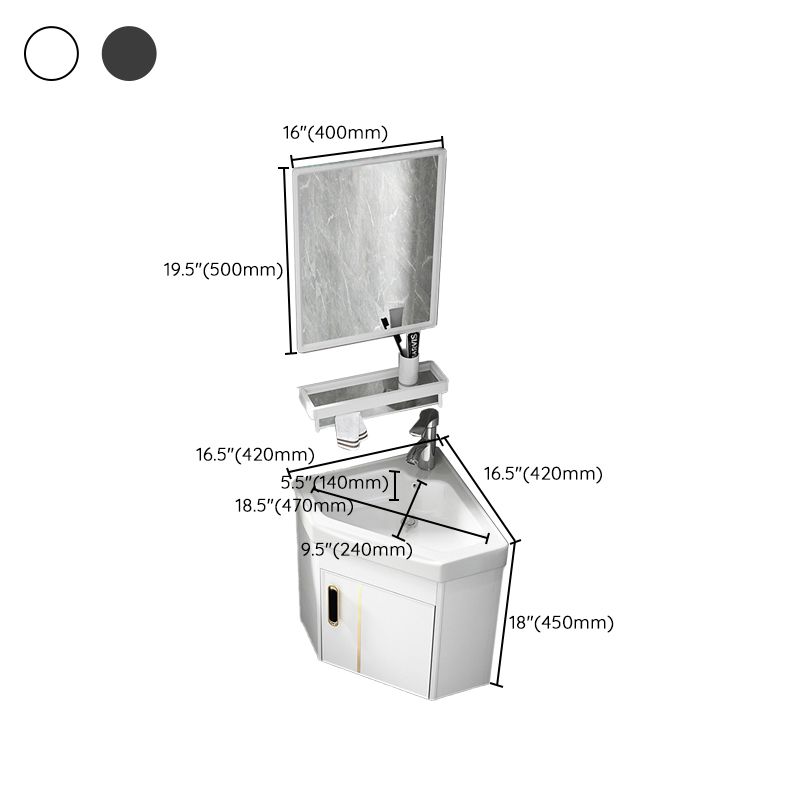 Wall Mounted Corner Vanity Triangular Single Sink Mirror Metal Frame Bath Vanity with Door Clearhalo 'Bathroom Remodel & Bathroom Fixtures' 'Bathroom Vanities' 'bathroom_vanities' 'Home Improvement' 'home_improvement' 'home_improvement_bathroom_vanities' 1200x1200_79680a4c-94b2-4794-9b88-fcb21a6db0e8