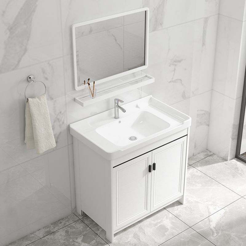 Modern Rectangular Bath Vanity White Ceramic Single Freestanding Sink Vanity Clearhalo 'Bathroom Remodel & Bathroom Fixtures' 'Bathroom Vanities' 'bathroom_vanities' 'Home Improvement' 'home_improvement' 'home_improvement_bathroom_vanities' 1200x1200_7980717e-aee3-48b4-88c8-0a55878826fe