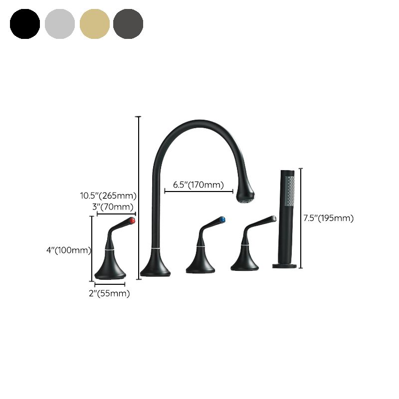 Deck Mounted Copper Roman Tub Faucet Low Arc 3 Handles Roman Tub Faucet Set Clearhalo 'Bathroom Remodel & Bathroom Fixtures' 'Bathtub Faucets' 'bathtub_faucets' 'Home Improvement' 'home_improvement' 'home_improvement_bathtub_faucets' 1200x1200_79b4b6bc-2784-4c23-ac4b-04cfae575fc4