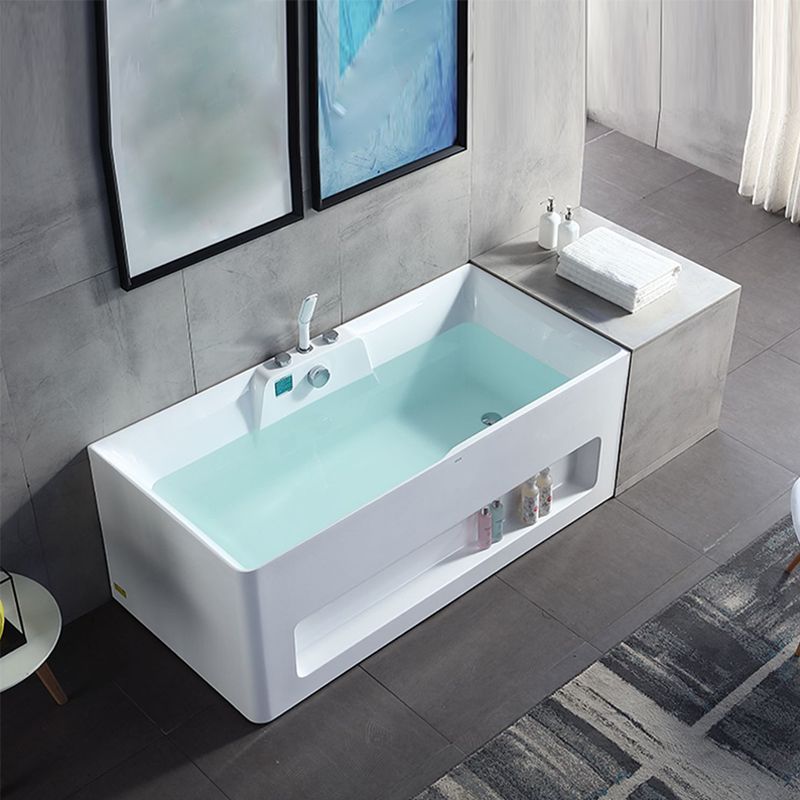 Modern Style Acrylic Bathtub Rectangle Back to Wall Bathroom Bathtub in White Clearhalo 'Bathroom Remodel & Bathroom Fixtures' 'Bathtubs' 'Home Improvement' 'home_improvement' 'home_improvement_bathtubs' 'Showers & Bathtubs' 1200x1200_79b73425-7d7e-4a3a-b46b-73798f6e5e95