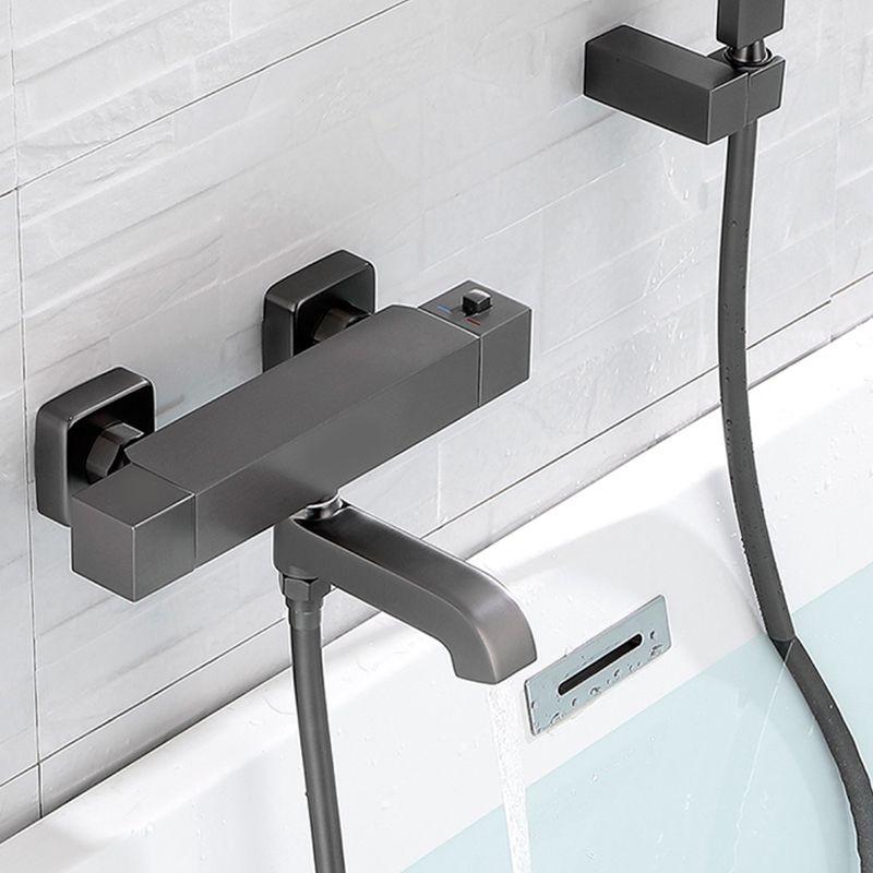 Black Tub Filler Wall-Mounted Brass Single Knob Handle Swivel Tub Filler with Handshower Clearhalo 'Bathroom Remodel & Bathroom Fixtures' 'Bathtub Faucets' 'bathtub_faucets' 'Home Improvement' 'home_improvement' 'home_improvement_bathtub_faucets' 1200x1200_7a1c8ed6-399b-4d83-a15b-4f1400543ba3