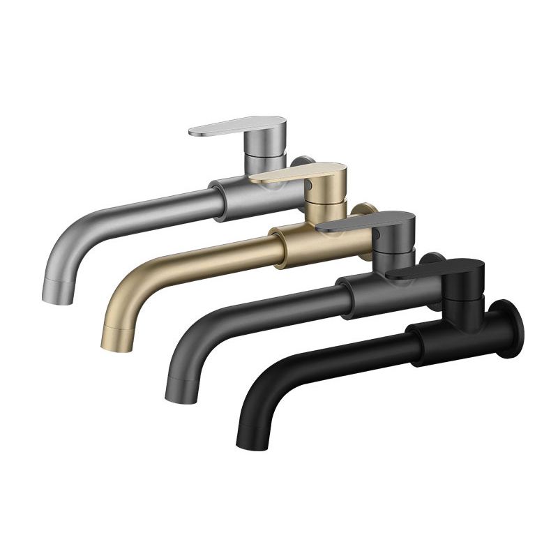 Modern Style Faucet Wall Mounted Single Lever Handle Faucet for Bathroom Clearhalo 'Bathroom Remodel & Bathroom Fixtures' 'Bathroom Sink Faucets' 'Bathroom Sinks & Faucet Components' 'bathroom_sink_faucets' 'Home Improvement' 'home_improvement' 'home_improvement_bathroom_sink_faucets' 1200x1200_7a8a06f1-d87b-4345-8438-155d09cb4dda