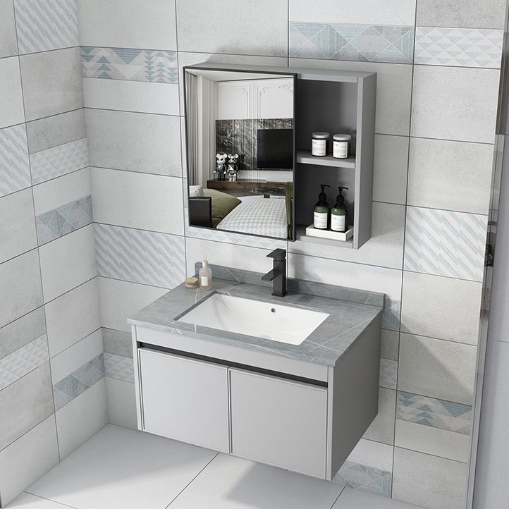 Single Sink Modern Bathroom Vanity Gray Metal Frame Wall Mount Vanity Set Clearhalo 'Bathroom Remodel & Bathroom Fixtures' 'Bathroom Vanities' 'bathroom_vanities' 'Home Improvement' 'home_improvement' 'home_improvement_bathroom_vanities' 1200x1200_7ac1f37d-e05e-427f-bb89-5fff6ae8a622