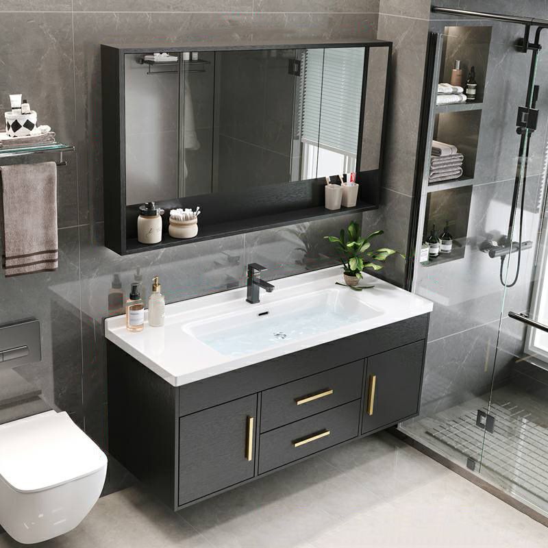 Single-Sink Black Solid Wood Modern Open Console with Sink Set Clearhalo 'Bathroom Remodel & Bathroom Fixtures' 'Bathroom Vanities' 'bathroom_vanities' 'Home Improvement' 'home_improvement' 'home_improvement_bathroom_vanities' 1200x1200_7acf0fae-6644-4702-a2b7-593d3519927a