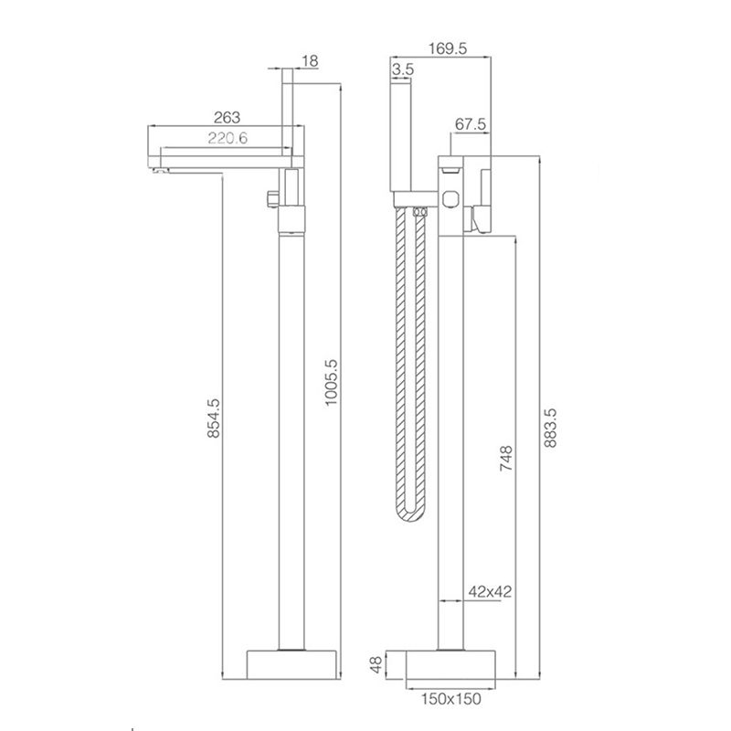 Modern Brass Freestanding Tub Filler Floor Mounted Tub Filler with Handle Clearhalo 'Bathroom Remodel & Bathroom Fixtures' 'Bathtub Faucets' 'bathtub_faucets' 'Home Improvement' 'home_improvement' 'home_improvement_bathtub_faucets' 1200x1200_7bdb65fa-9029-4fbe-aef7-ccf925a6ab61