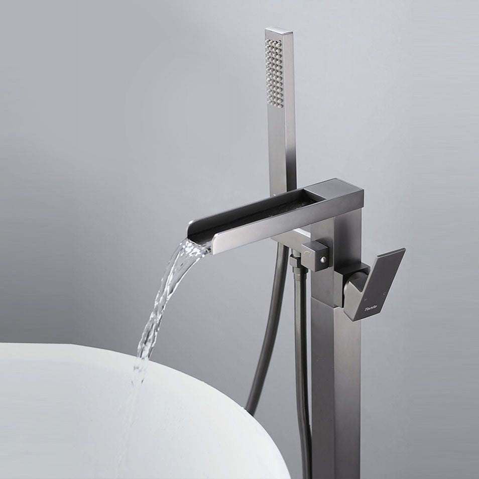 Floor Mounted Metal Freestanding Tub Filler Single Handle Waterfall Freestanding Faucet Clearhalo 'Bathroom Remodel & Bathroom Fixtures' 'Bathtub Faucets' 'bathtub_faucets' 'Home Improvement' 'home_improvement' 'home_improvement_bathtub_faucets' 1200x1200_7c70edd5-0924-48e5-8ad2-e291d4d99441