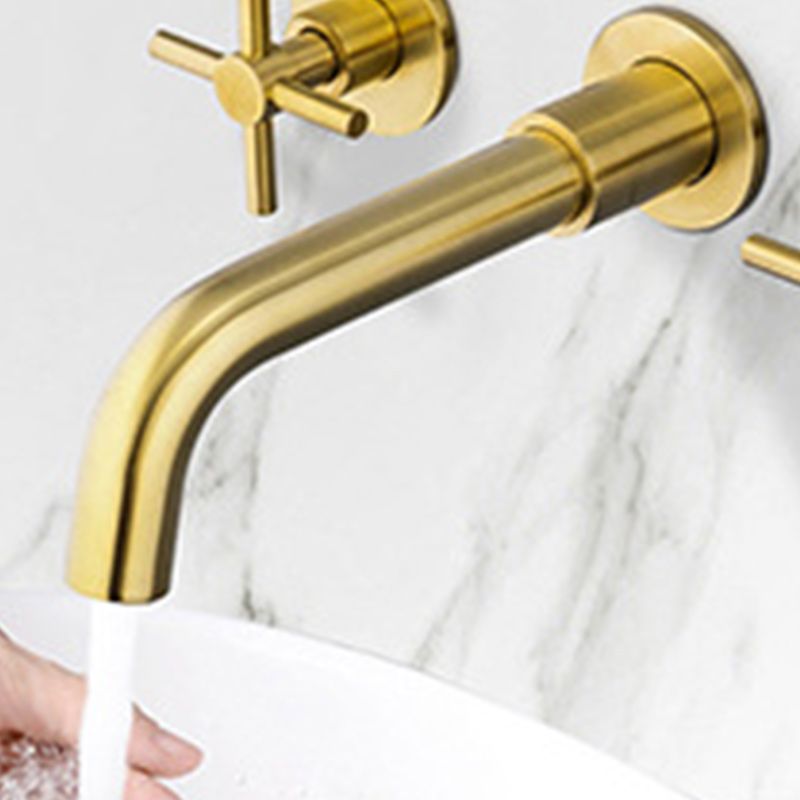 Glam Style Faucet 3 Holes Wall Mounted Bathroom Faucets with 2 Cross Handles Clearhalo 'Bathroom Remodel & Bathroom Fixtures' 'Bathroom Sink Faucets' 'Bathroom Sinks & Faucet Components' 'bathroom_sink_faucets' 'Home Improvement' 'home_improvement' 'home_improvement_bathroom_sink_faucets' 1200x1200_7c725f8b-3ebc-4a69-a487-fbaf5991033a