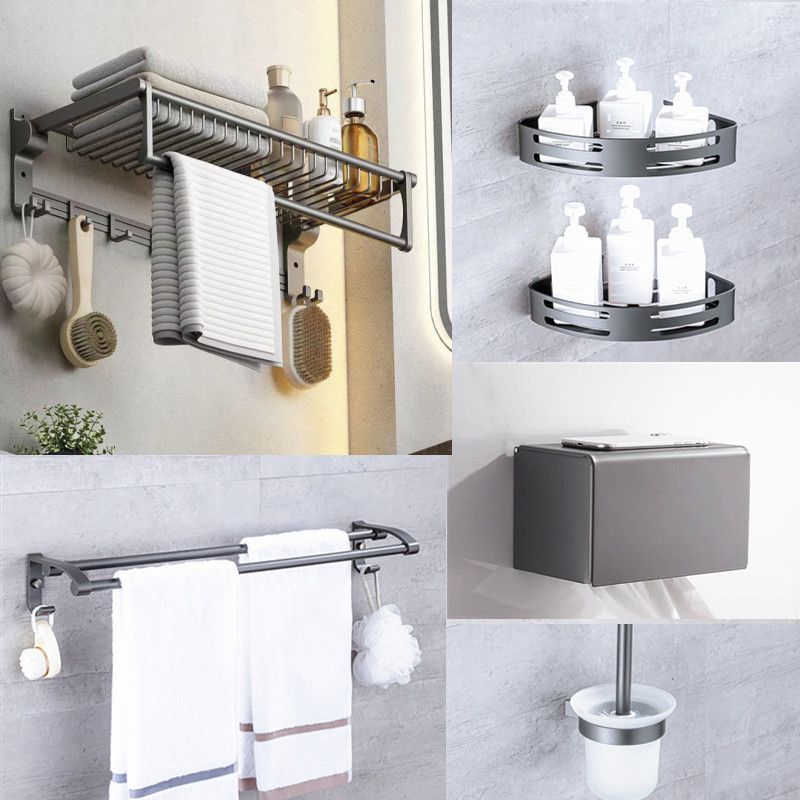 Matte Gray Bathroom Accessory Set Bath Shelf/Towel Bar & Paper Holder Included Clearhalo 'Bathroom Hardware Sets' 'Bathroom Hardware' 'Bathroom Remodel & Bathroom Fixtures' 'bathroom_hardware_sets' 'Home Improvement' 'home_improvement' 'home_improvement_bathroom_hardware_sets' 1200x1200_7c8d31ec-f0d3-49ec-b624-f48e95b17244